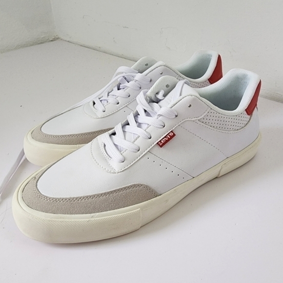 NEW LEVI'S Shoes Munro NewAmericana Sneakers White Red Gray Size 10 - Picture 4 of 10